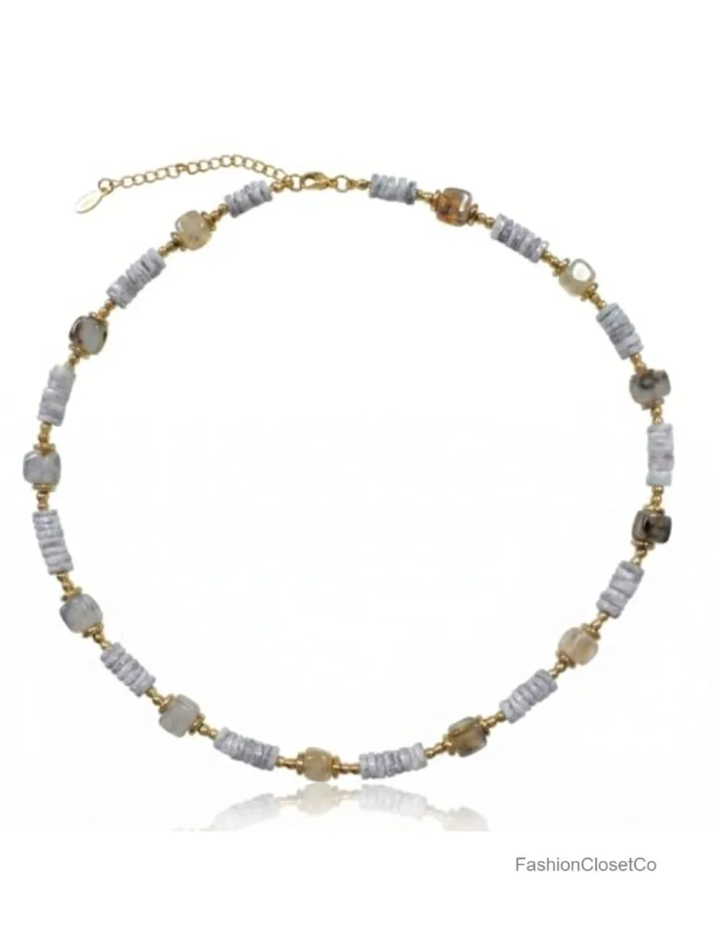 Women's Boho Natural Stone Shell Beaded Choker Necklace Handmade Adjustable